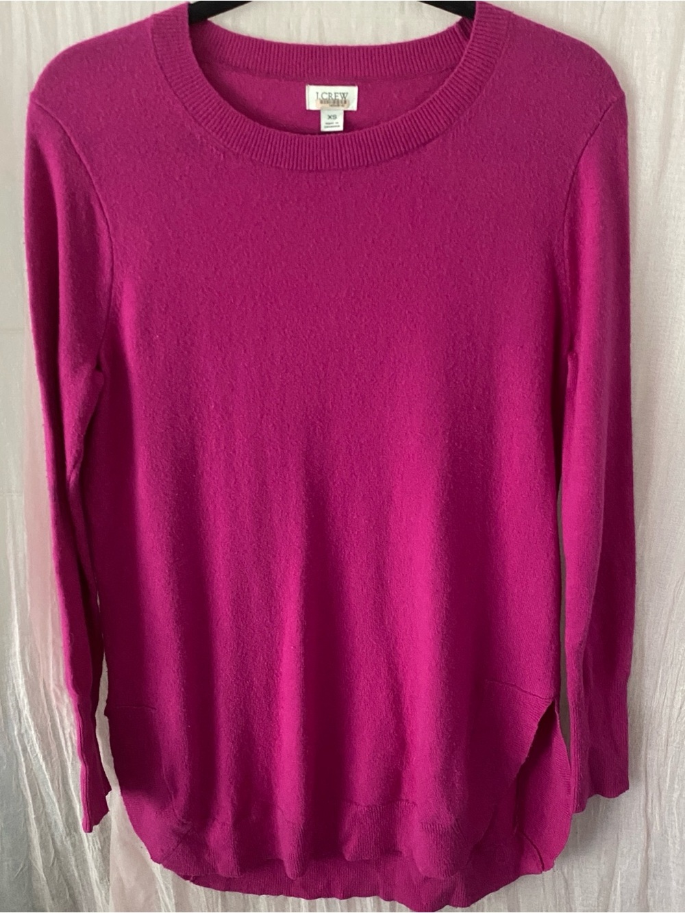 J. Crew Bright Fuchsia Crewneck Merino Wool Blend Sweater Minimalist Office XS